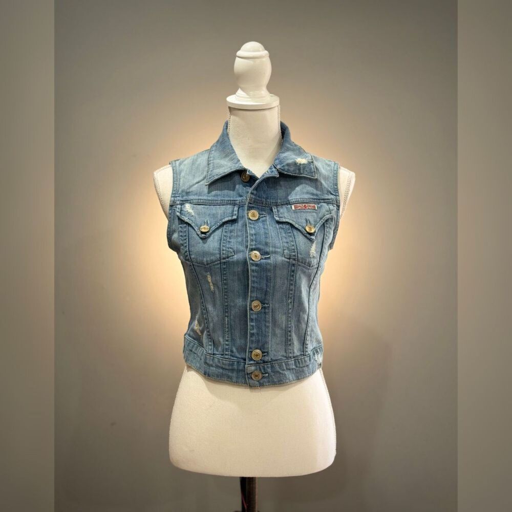 Light Wash Hudson Button Down Denim Short Vest Size XS EUC